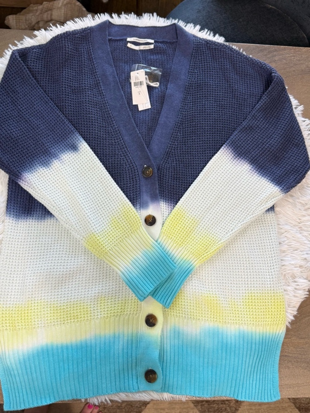 Anthropologie Blue & Yellow Ombre Tie-Dye Shaker Knit Cardigan NWT size small